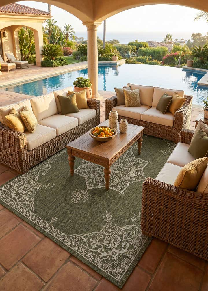 7' 10 x 10' Easy-Clean Traditional Indoor / Outdoor Rug