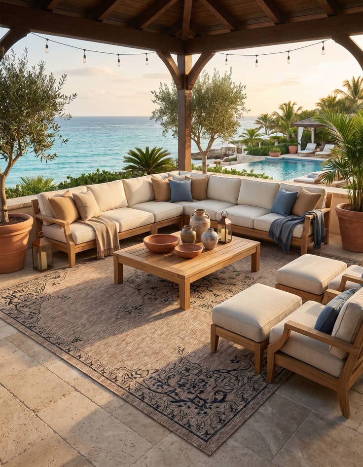 Detail image of 9' x 12' Easy-Clean Traditional Indoor / Outdoor Rug