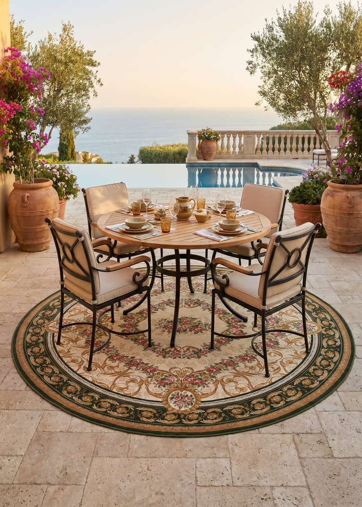 10' x 10' Easy-Clean Traditional Indoor / Outdoor Round Rug