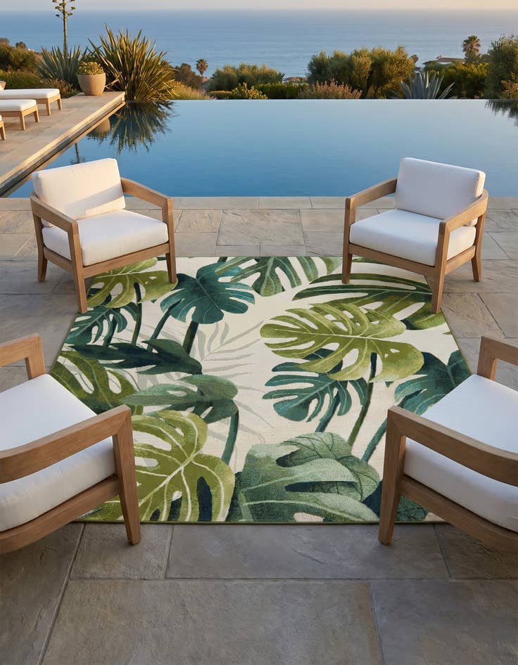 Detail image of 6' x 6' Easy-Clean Botanical Indoor / Outdoor Square Rug