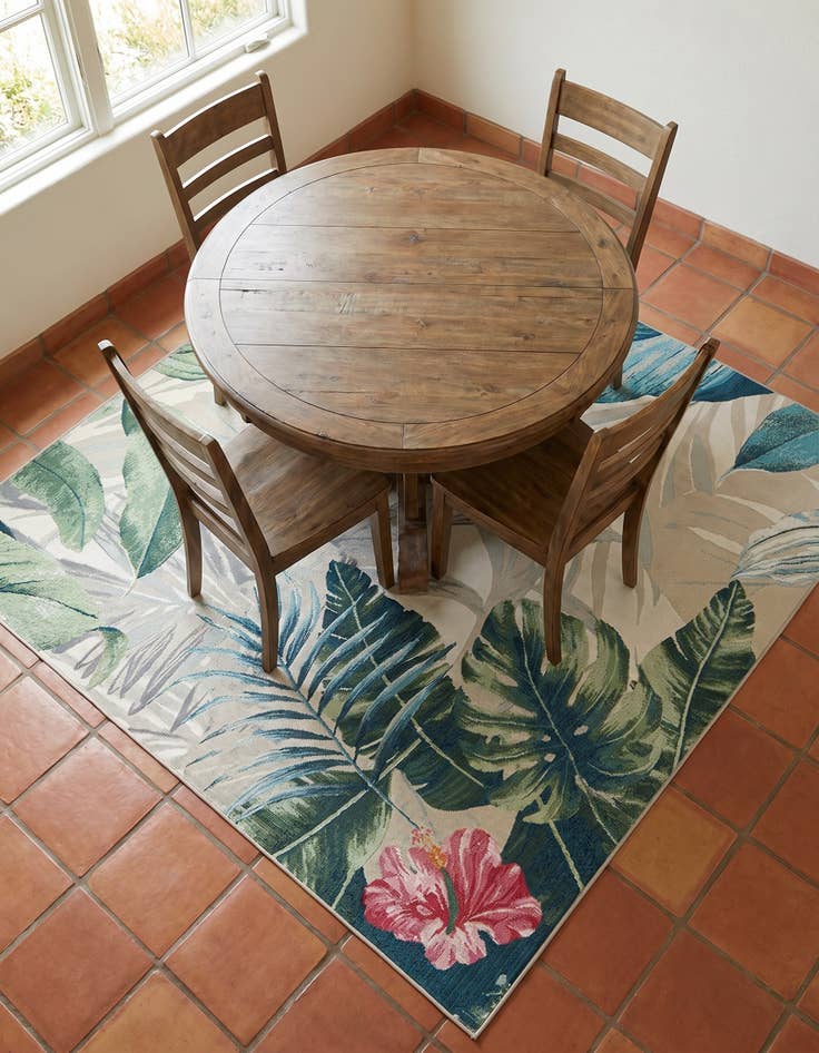 Detail image of 6' x 6' Easy-Clean Botanical Indoor / Outdoor Square Rug