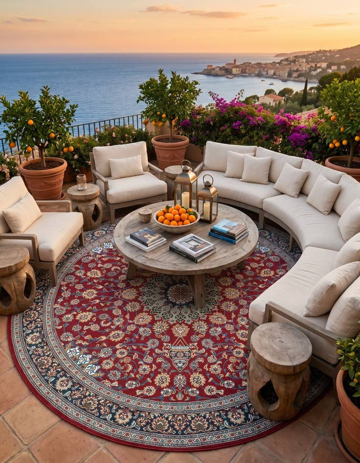 Detail image of 10' x 10' Easy-Clean Traditional Indoor / Outdoor Round Rug