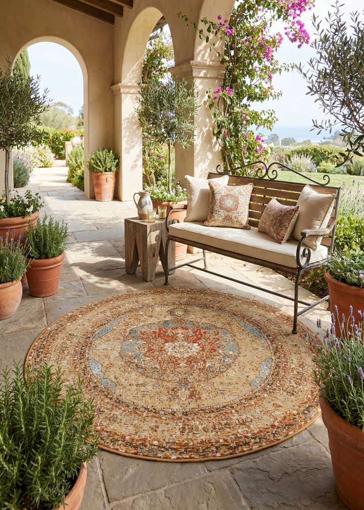 4' x 4' Easy-Clean Traditional Indoor / Outdoor Round Rug