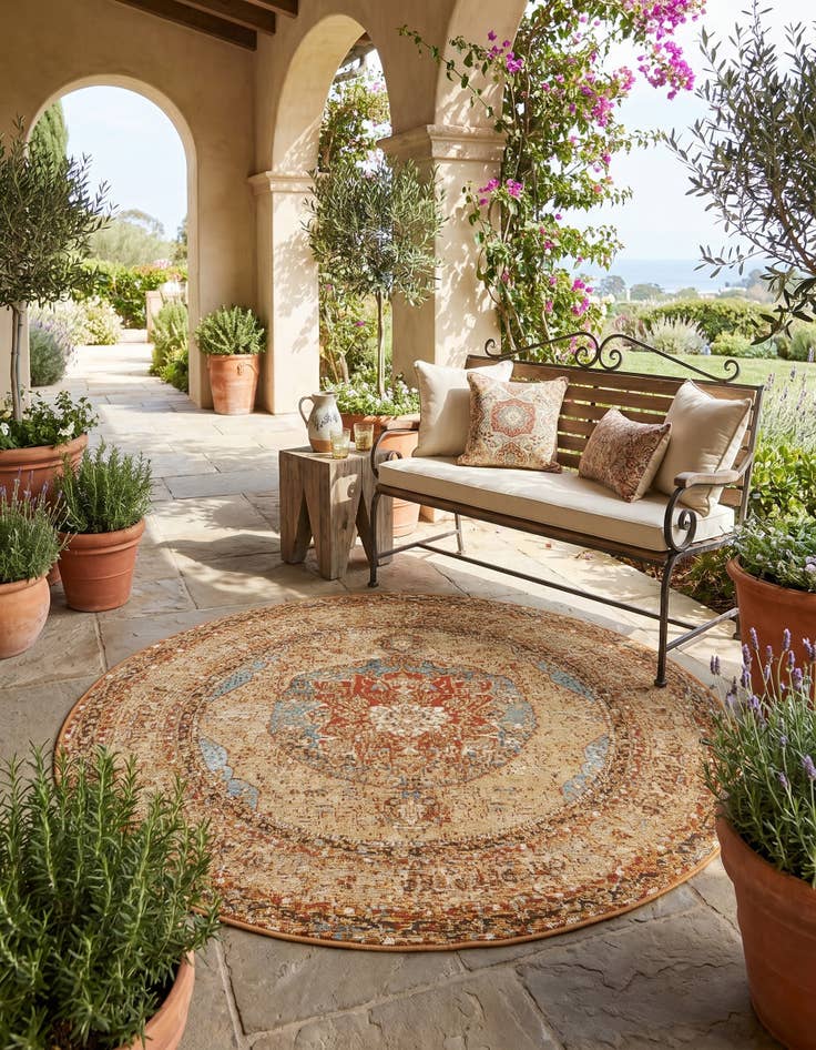 Detail image of 4' x 4' Easy-Clean Traditional Indoor / Outdoor Round Rug