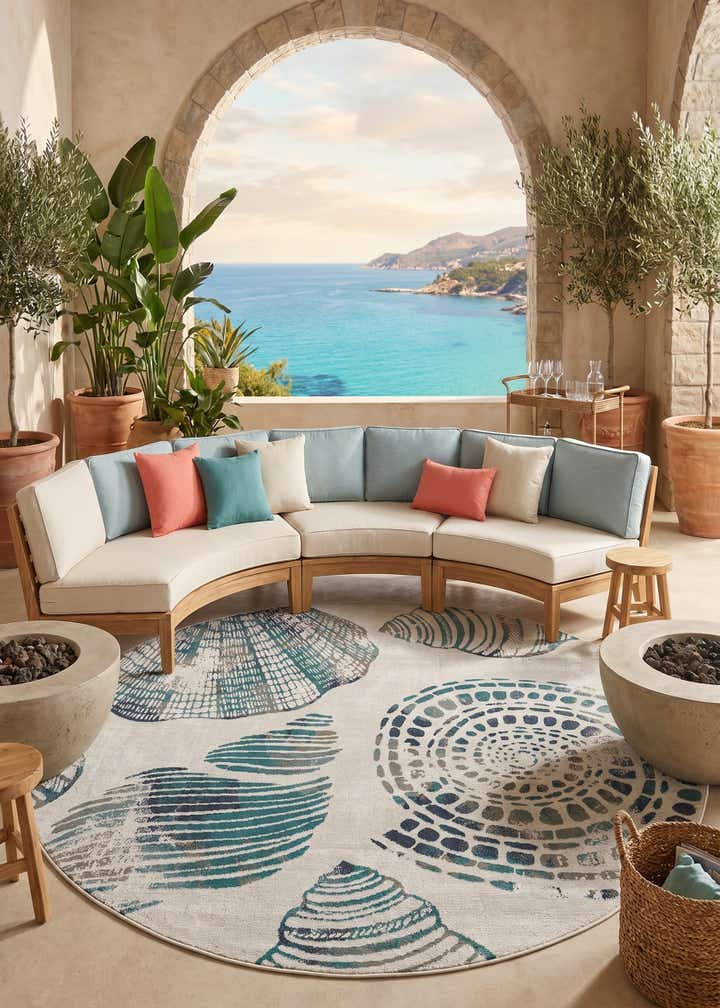 7' 10 x 7' 10 Easy-Clean Coastal Indoor / Outdoor Round Rug