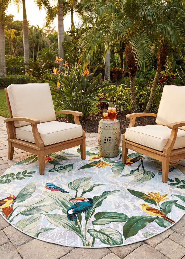 7' 10 x 7' 10 Easy-Clean Botanical Indoor / Outdoor Round Rug