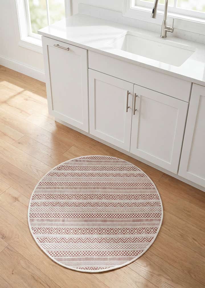 3' x 3' Easy-Clean Striped Indoor / Outdoor Round Rug