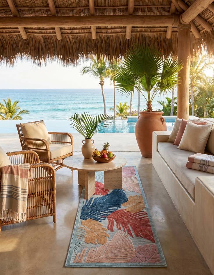 Detail image of 2' 2 x 6' Easy-Clean Botanical Indoor / Outdoor Runner Rug