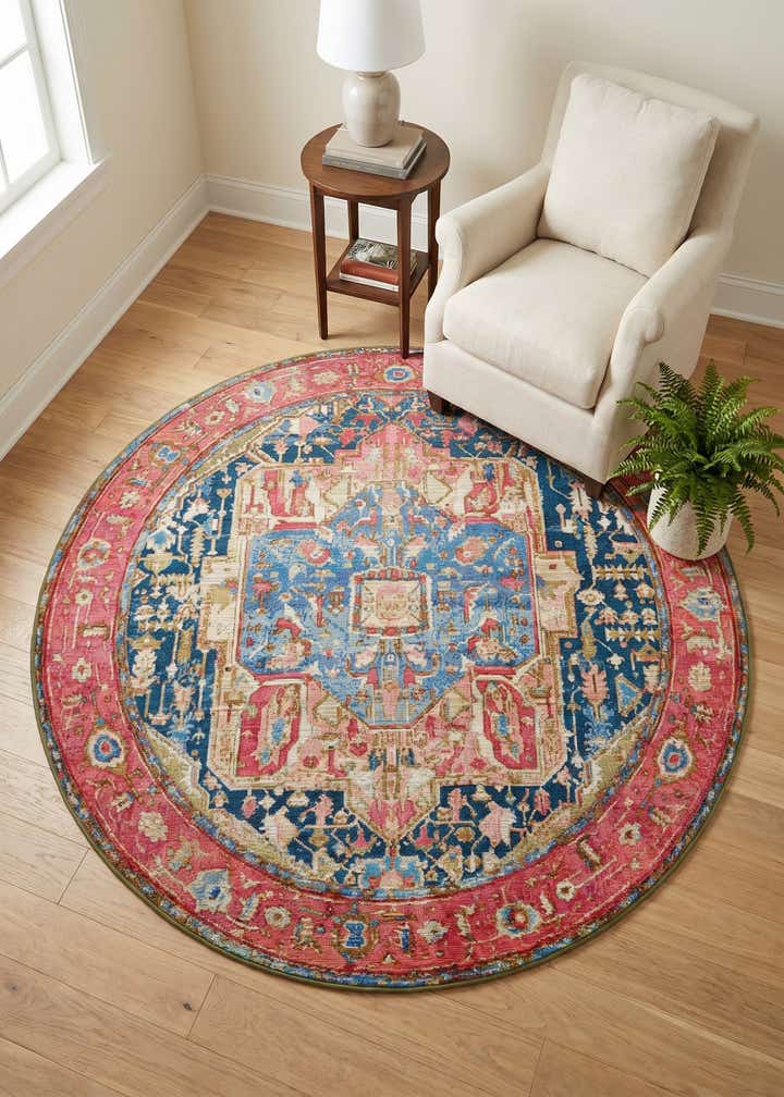 5' x 5' Easy-Clean Traditional Indoor / Outdoor Round Rug