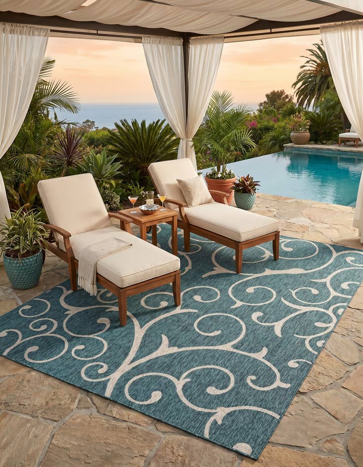Detail image of 9' x 12' Easy-Clean Botanical Indoor / Outdoor Rug