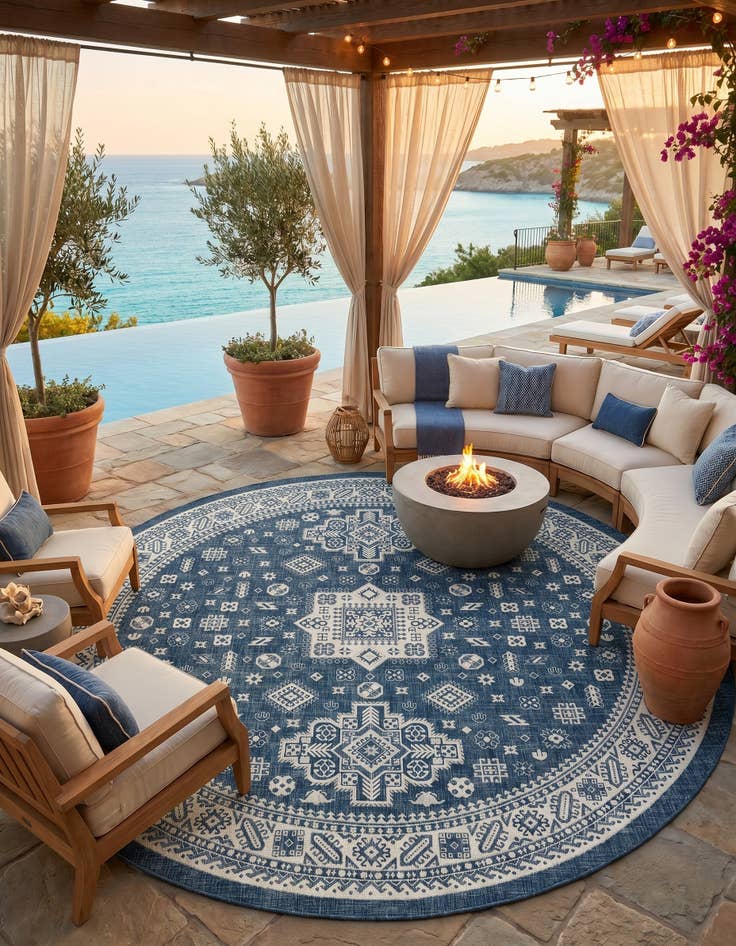 Detail image of 13' x 13' Easy-Clean Aztec Indoor / Outdoor Round Rug