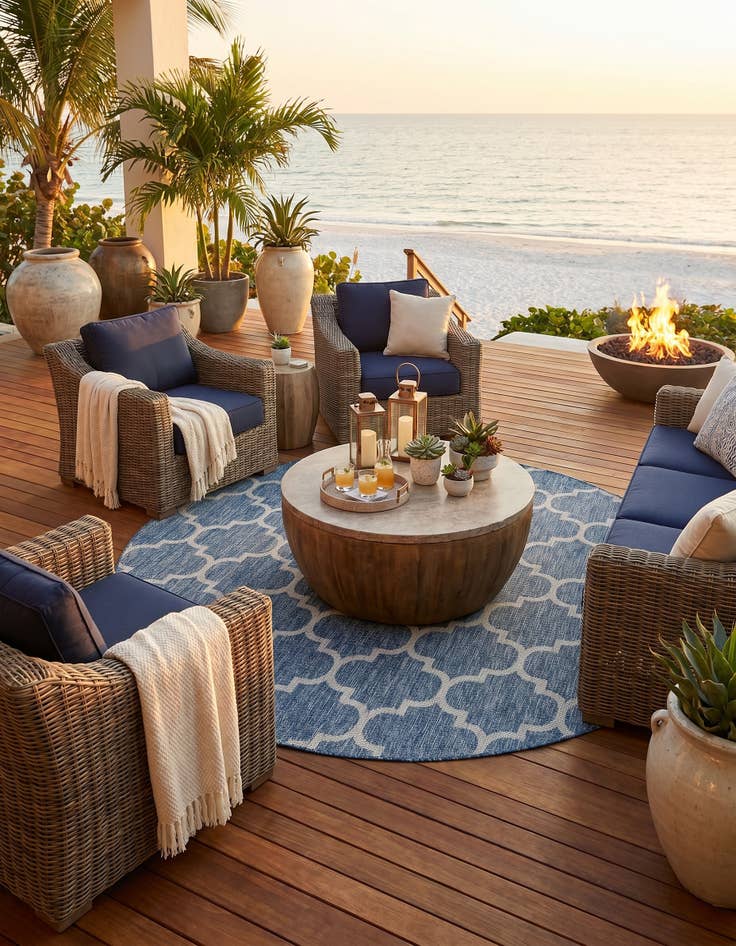 Detail image of 7' 10 x 7' 10 Easy-Clean Lattice Indoor / Outdoor Round Rug