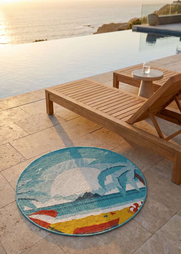 3' x 3' Easy-Clean Coastal Indoor / Outdoor Round Rug