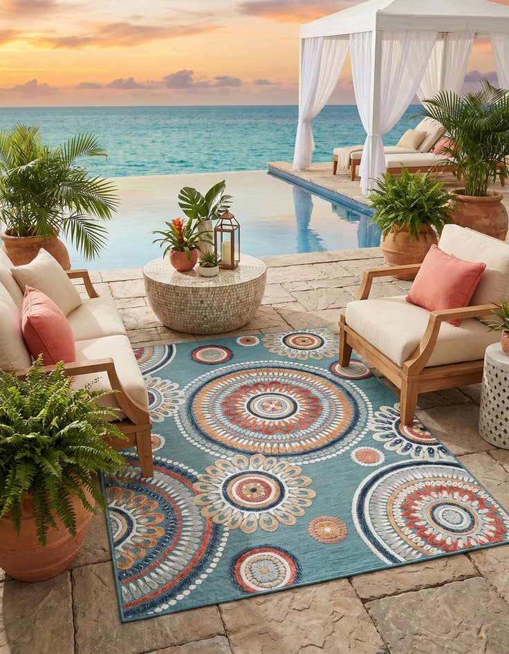 Detail image of 4' 5 x 6' Easy-Clean Botanical Indoor / Outdoor Rug