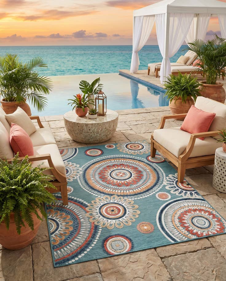 Detail image of 4' 5 x 6' Easy-Clean Botanical Indoor / Outdoor Rug