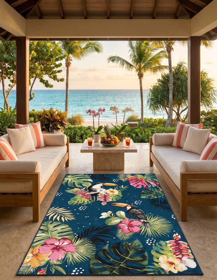 Detail image of 5' 3 x 8' Easy-Clean Botanical Indoor / Outdoor Rug