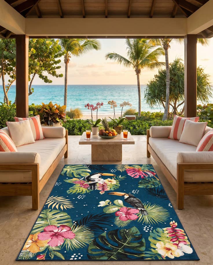Detail image of 5' 3 x 8' Easy-Clean Botanical Indoor / Outdoor Rug