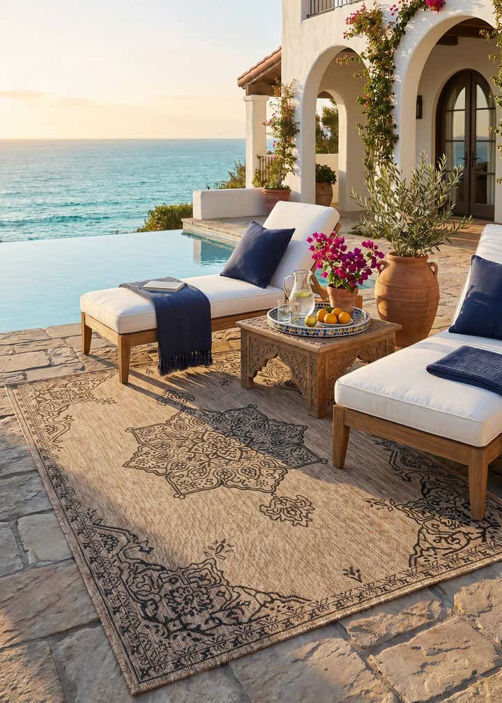 5' 3 x 8' Easy-Clean Traditional Indoor / Outdoor Rug
