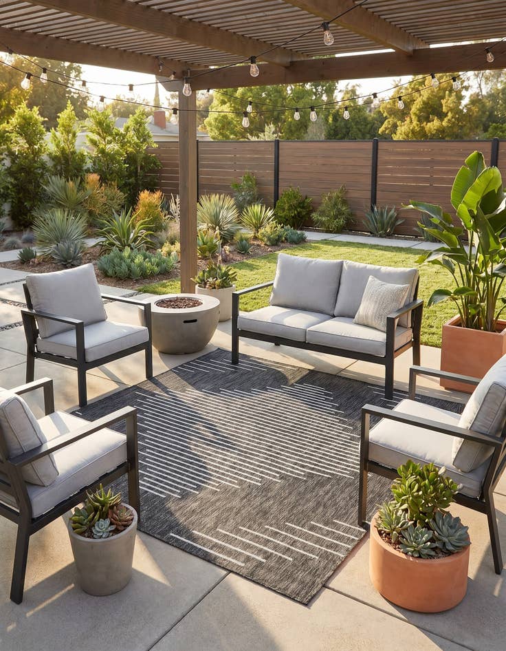 Detail image of 6' x 6' Easy-Clean Modern Indoor / Outdoor Square Rug