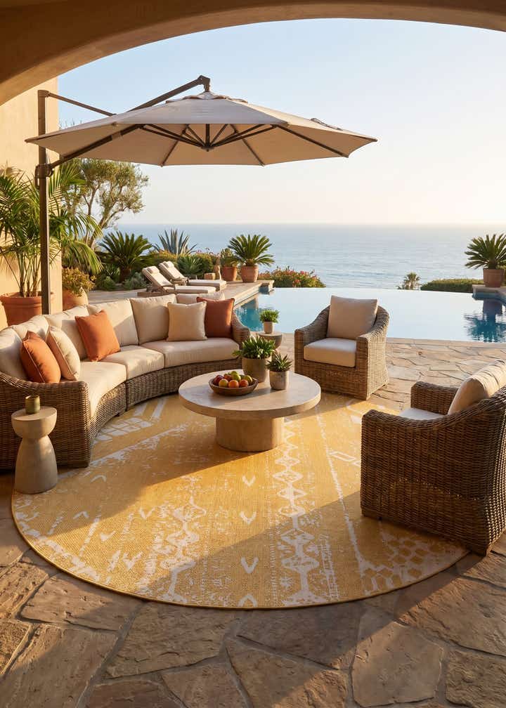 10' 8 x 10' 8 Easy-Clean Bohemian Indoor / Outdoor Round Rug