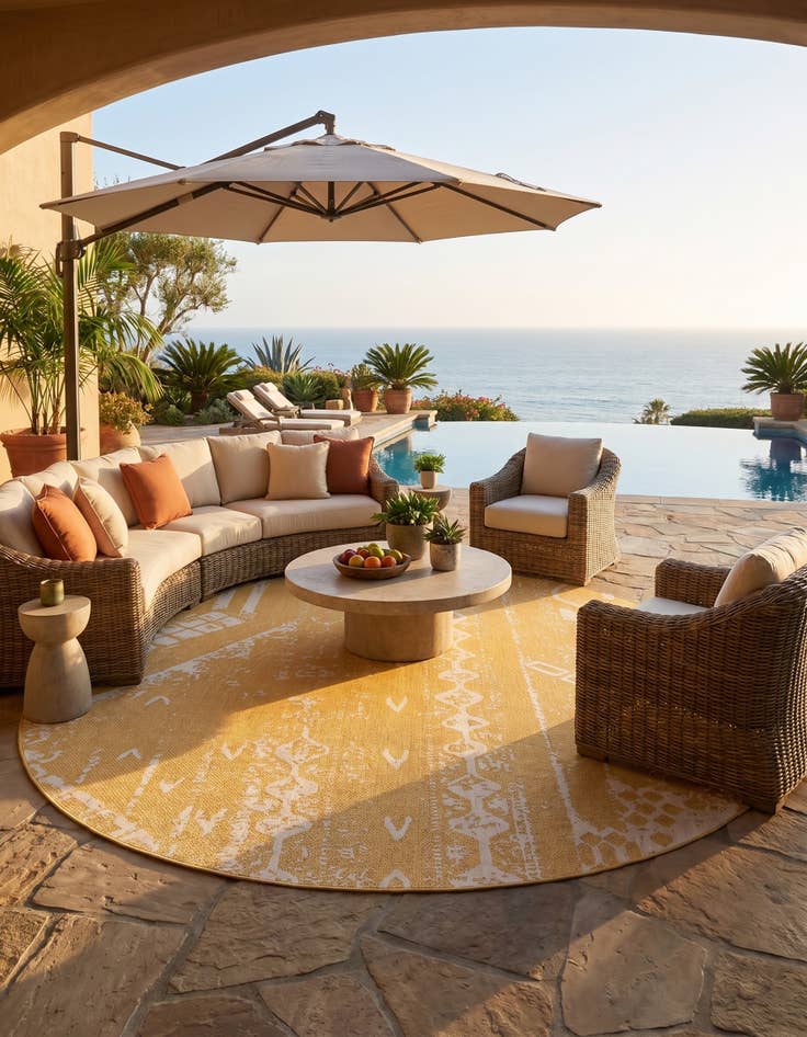 Detail image of 10' 8 x 10' 8 Easy-Clean Bohemian Indoor / Outdoor Round Rug