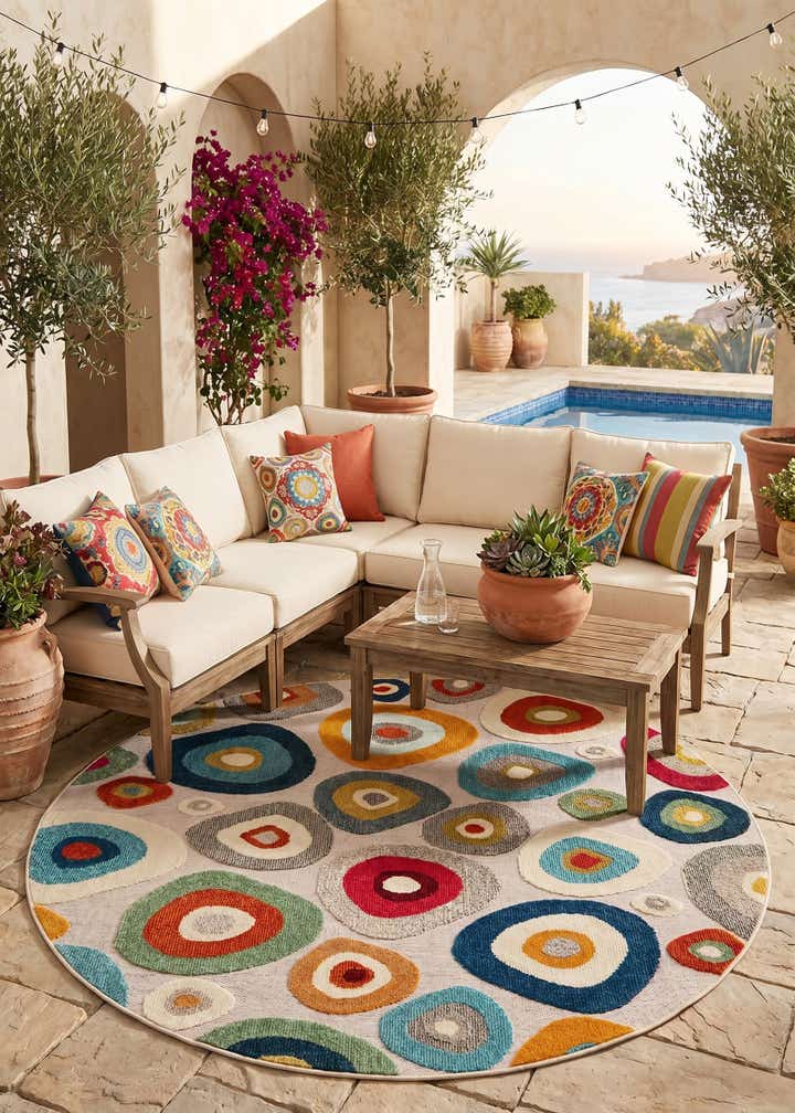 6' x 6' Easy-Clean Casablanca Indoor / Outdoor Round Rug