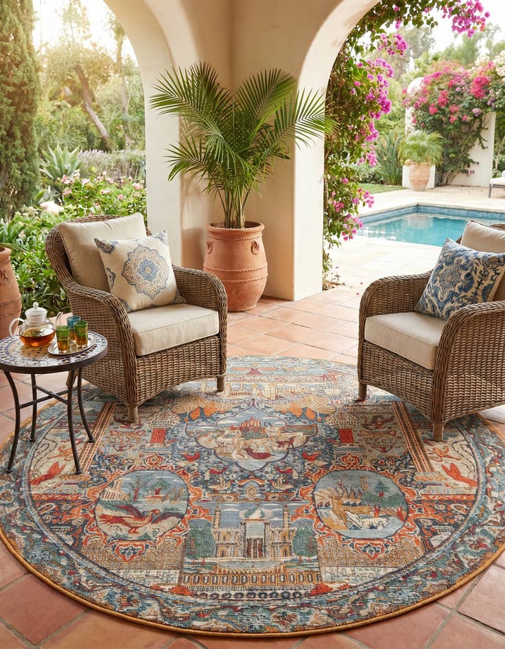 Detail image of 5' 3 x 5' 3 Easy-Clean Traditional Indoor / Outdoor Round Rug
