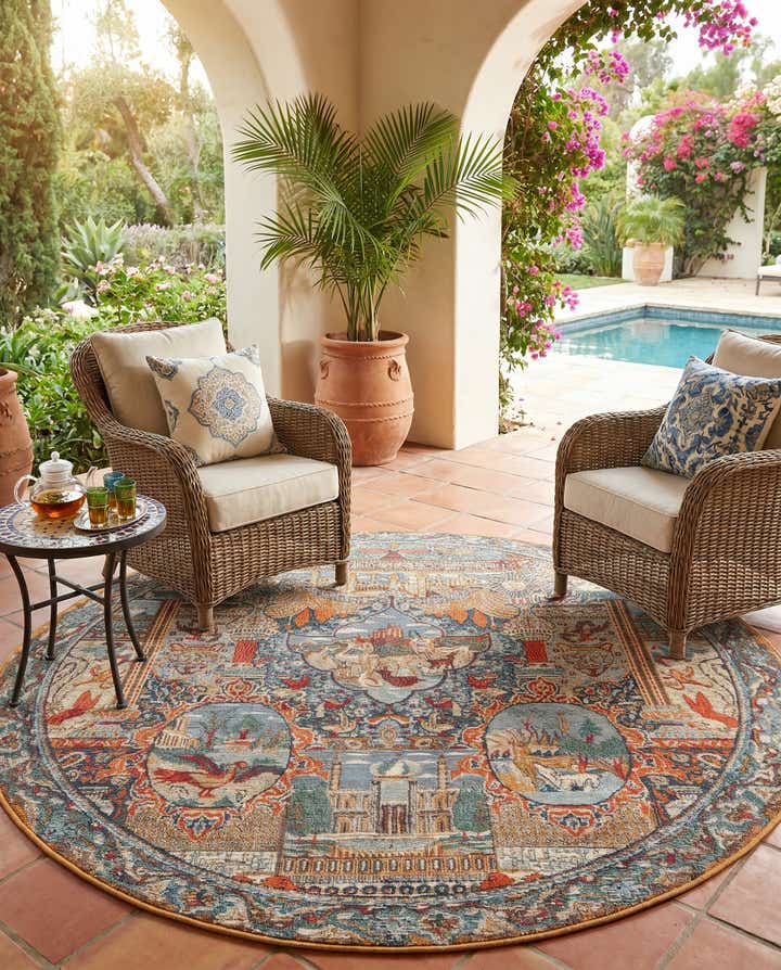 5' 3 x 5' 3 Easy-Clean Traditional Indoor / Outdoor Round Rug