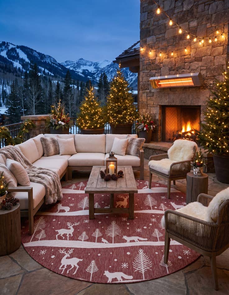 Detail image of 7' 10 x 7' 10 Easy-Clean Holiday Indoor / Outdoor Round Rug