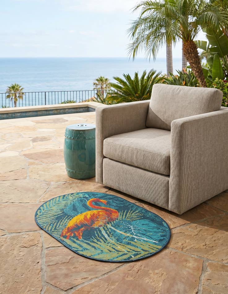 Detail image of 2' x 3' Easy-Clean Coastal Indoor / Outdoor Oval Rug