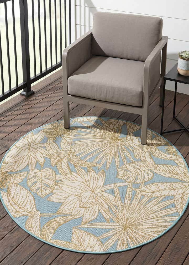 4' x 4' Easy-Clean Botanical Indoor / Outdoor Round Rug