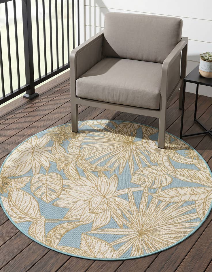 Detail image of 4' x 4' Easy-Clean Botanical Indoor / Outdoor Round Rug