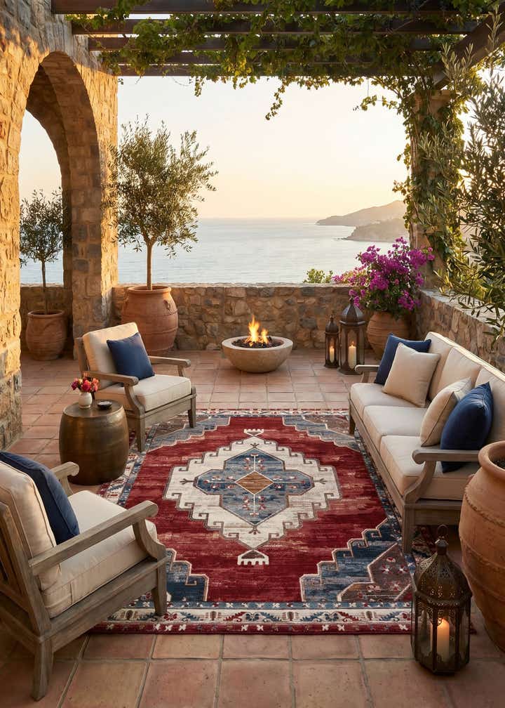 9' x 12' Easy-Clean Traditional Indoor / Outdoor Rug