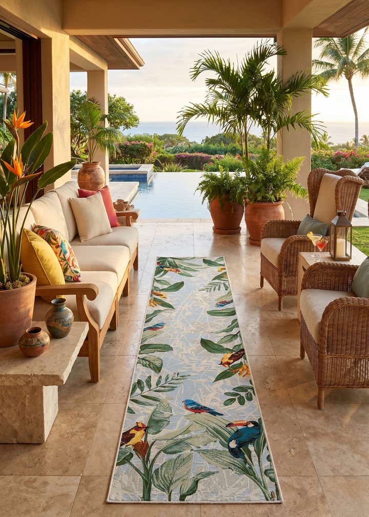 2' 7 x 12' Easy-Clean Botanical Indoor / Outdoor Runner Rug