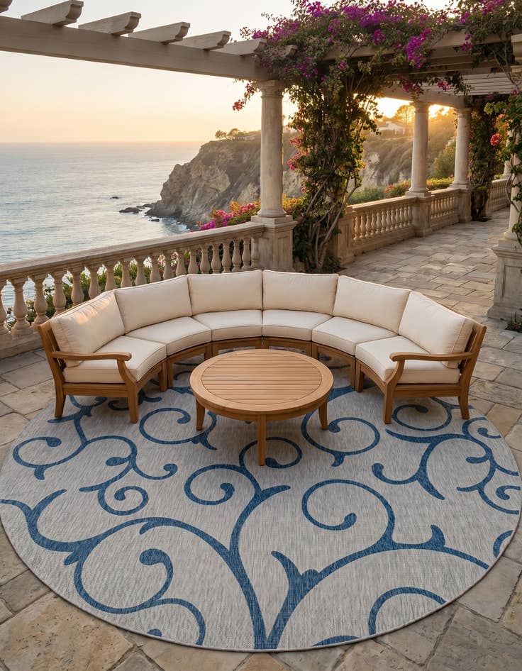 Detail image of 13' x 13' Easy-Clean Botanical Indoor / Outdoor Round Rug
