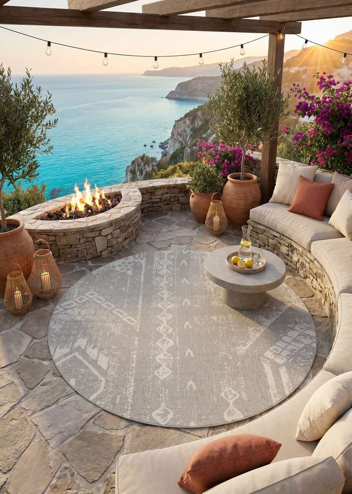 10' 8 x 10' 8 Easy-Clean Bohemian Indoor / Outdoor Round Rug
