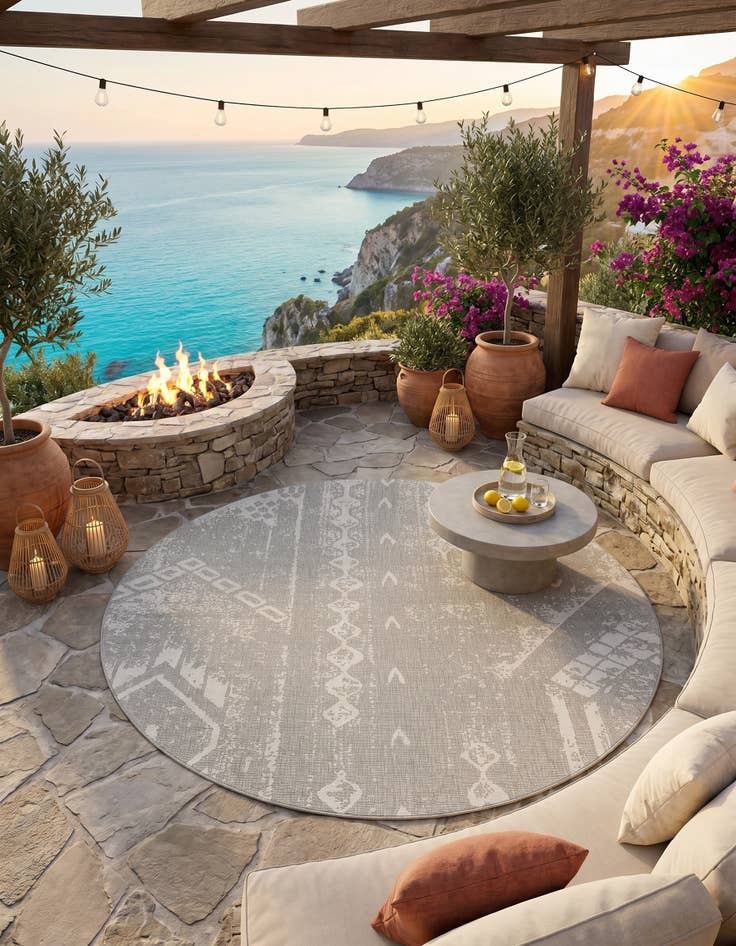 Detail image of 10' 8 x 10' 8 Easy-Clean Bohemian Indoor / Outdoor Round Rug
