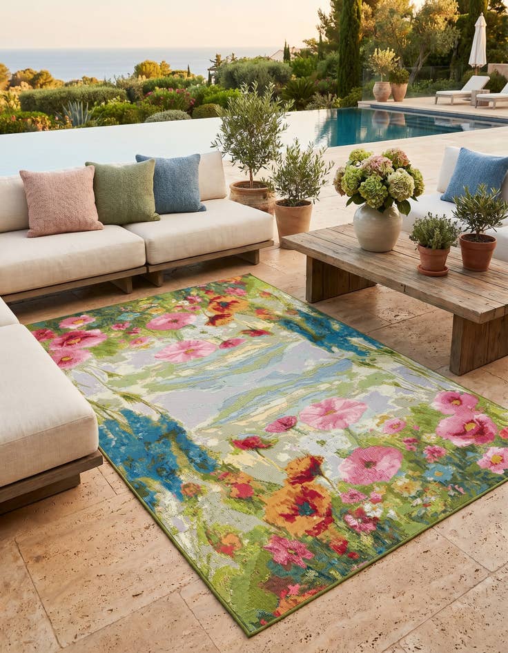 Detail image of 4' x 6' Easy-Clean Botanical Indoor / Outdoor Rug