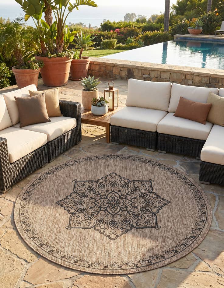 Detail image of 6' x 6' Easy-Clean Traditional Indoor / Outdoor Round Rug