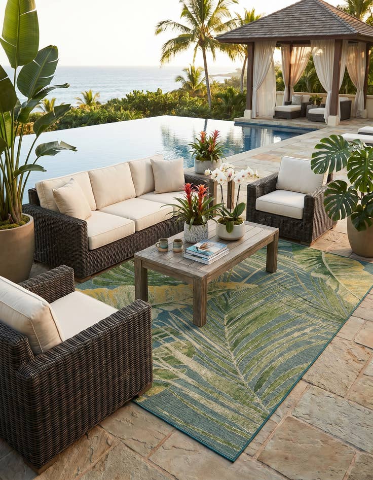 Detail image of 9' x 12' Easy-Clean Botanical Indoor / Outdoor Rug