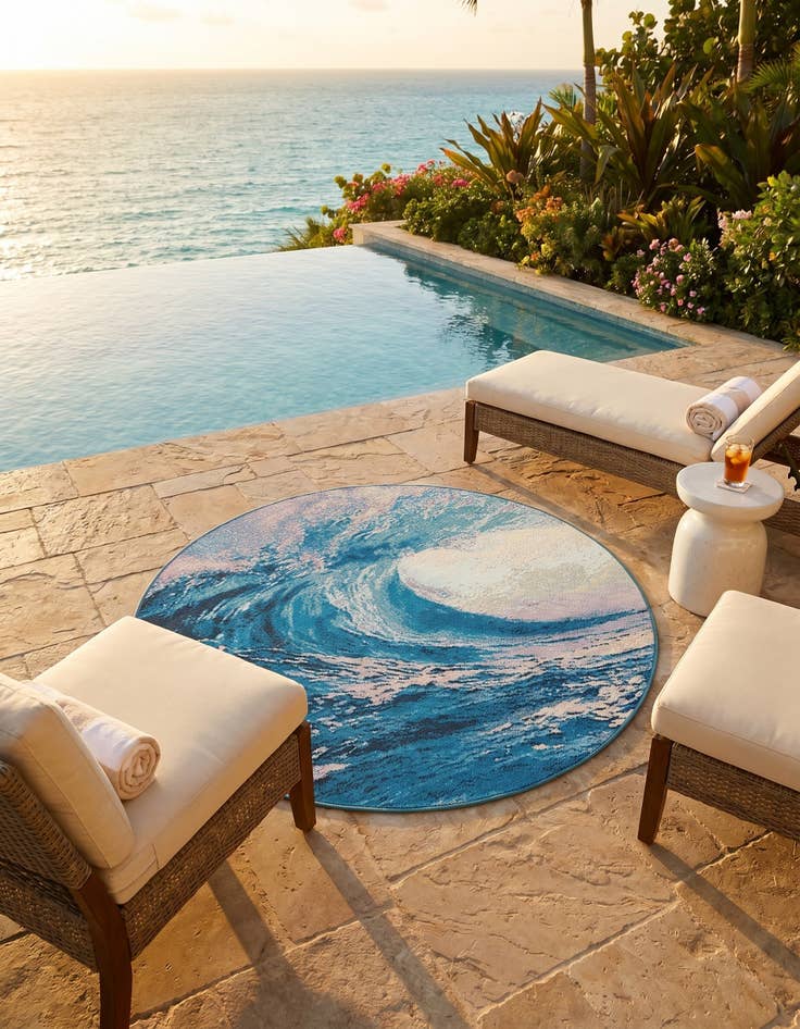 Detail image of 4' 1 x 4' 1 Easy-Clean Modern Indoor / Outdoor Round Rug