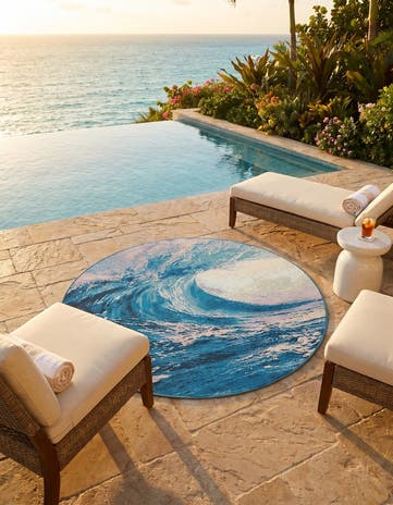 Blue Easy-Clean Modern Indoor / Outdoor Round Rug