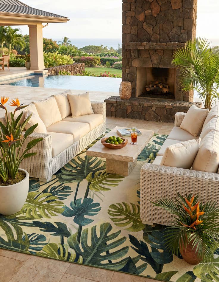 Detail image of 10' x 10' Easy-Clean Botanical Indoor / Outdoor Square Rug