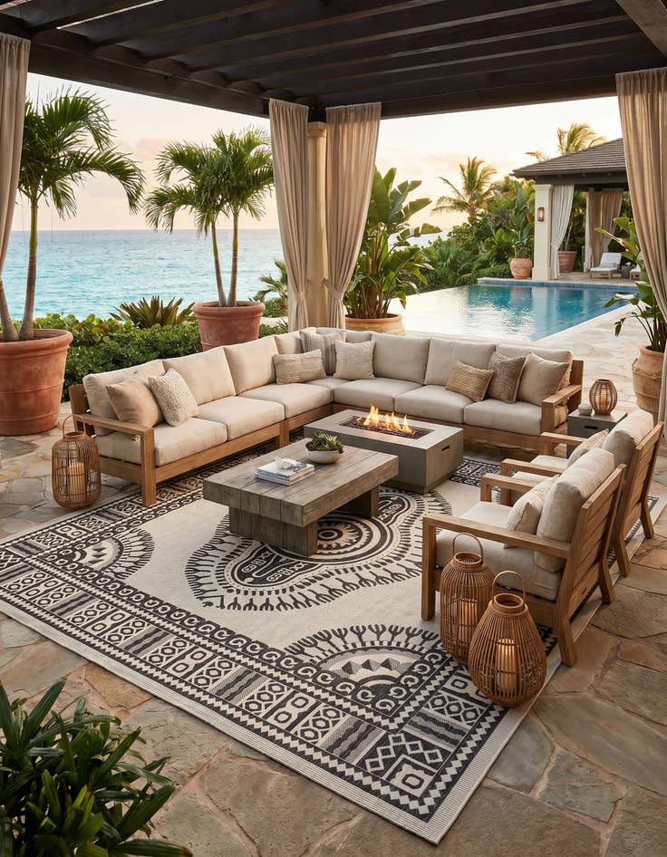 Detail image of 13' x 13' Easy-Clean Traditional Indoor / Outdoor Square Rug