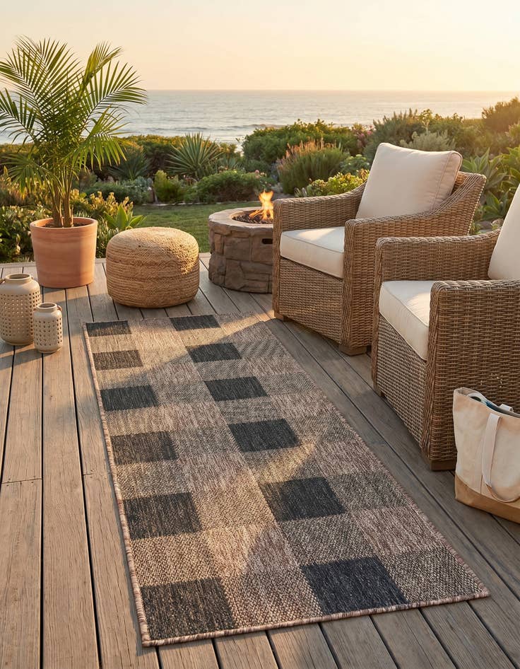 Detail image of 2' x 6' Easy-Clean Checkered Indoor / Outdoor Runner Rug