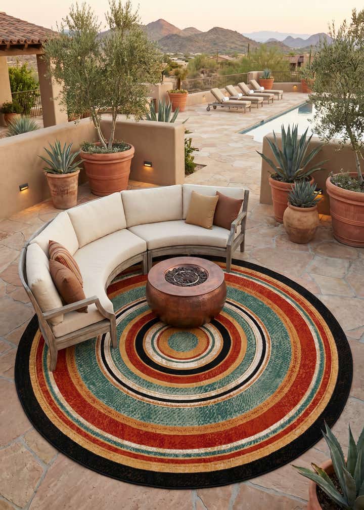 7' 10 x 7' 10 Easy-Clean Modern Indoor / Outdoor Round Rug