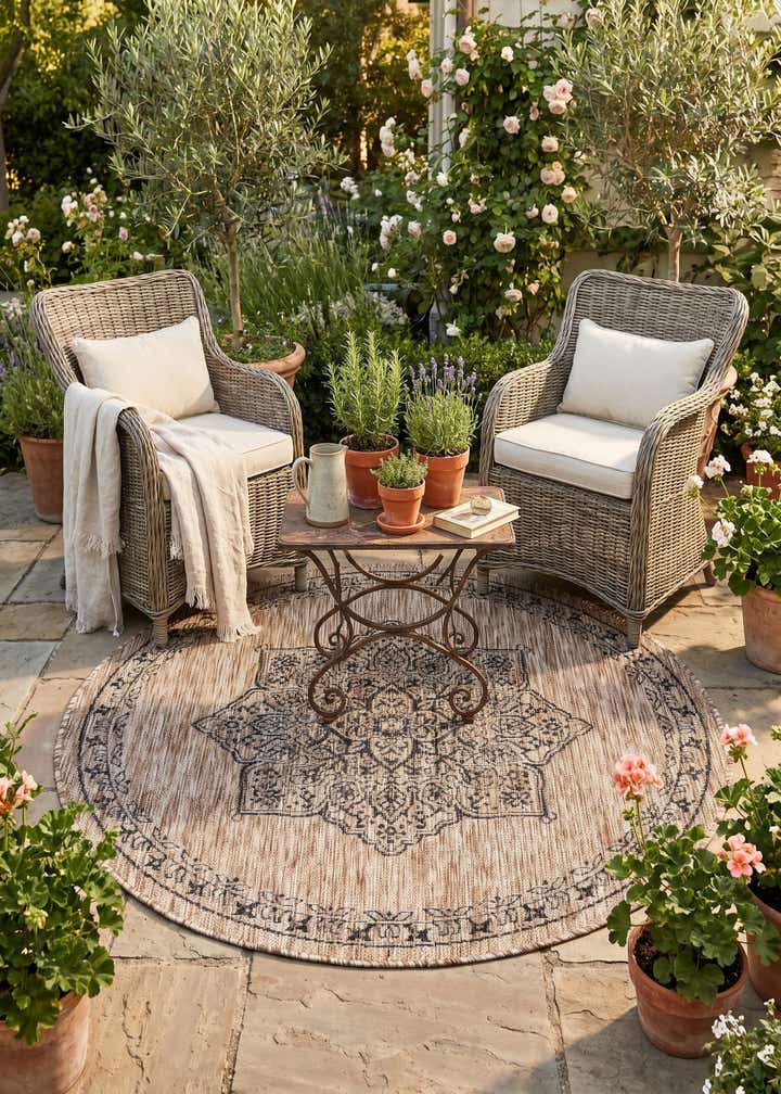 4' x 4' Easy-Clean Traditional Indoor / Outdoor Round Rug