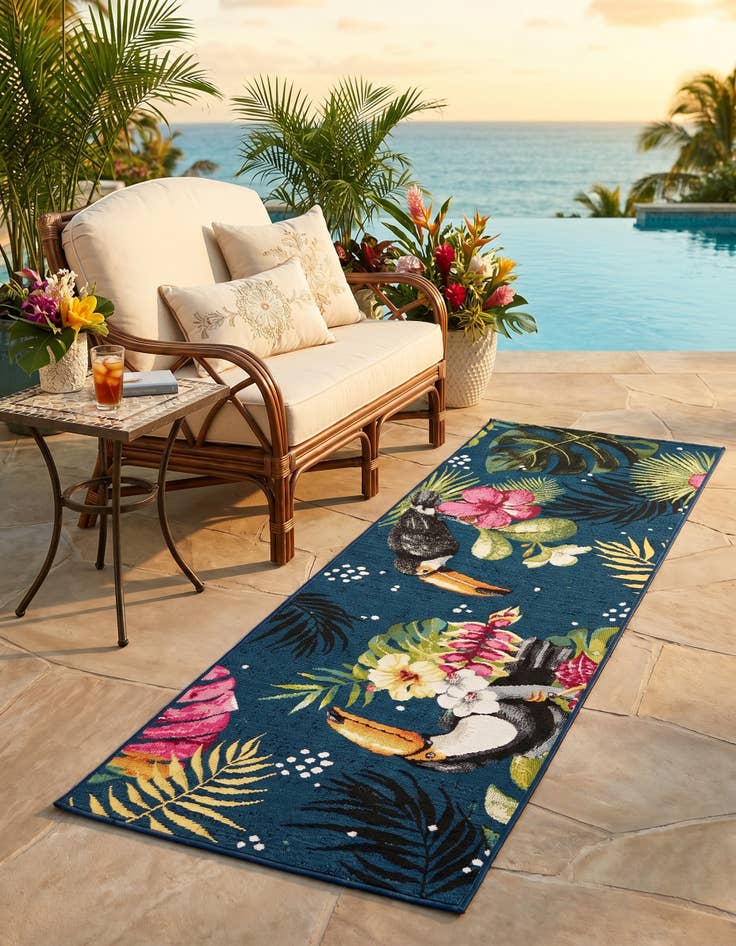 Detail image of 2' x 6' Easy-Clean Botanical Indoor / Outdoor Runner Rug