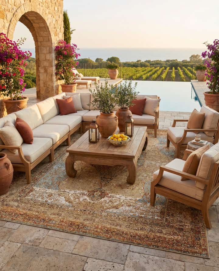 7' 10 x 10' Easy-Clean Traditional Indoor / Outdoor Rug