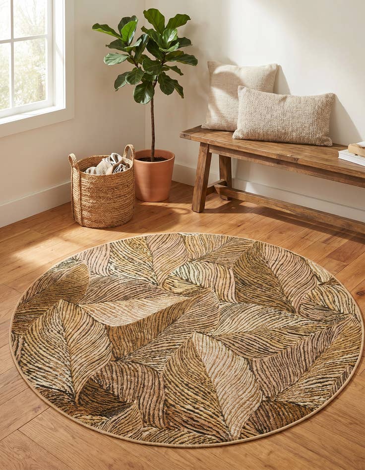 Detail image of 4' x 4' Easy-Clean Botanical Indoor / Outdoor Round Rug